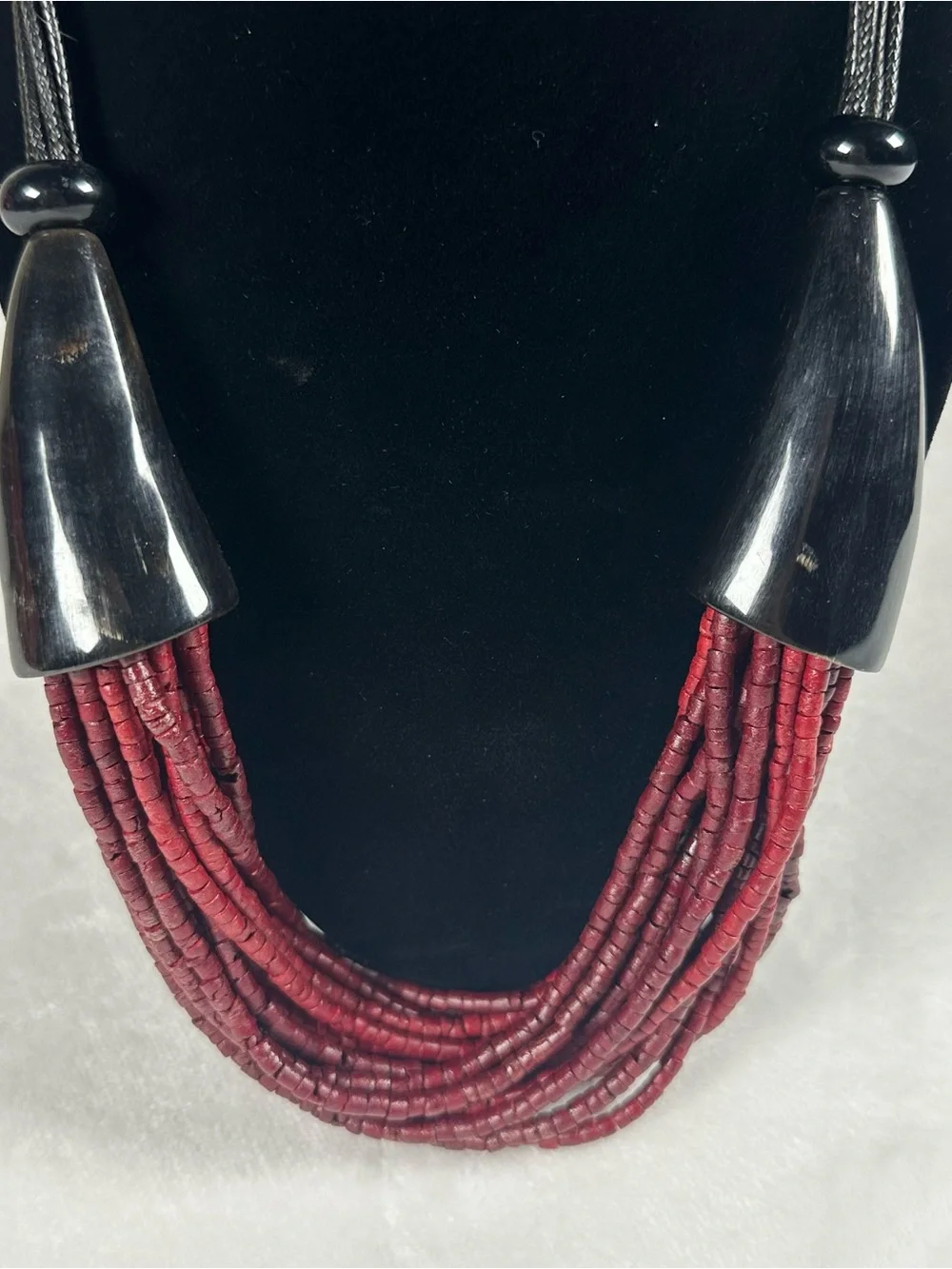 Multi-Strand Burgundy Bead Necklace with Black Accents